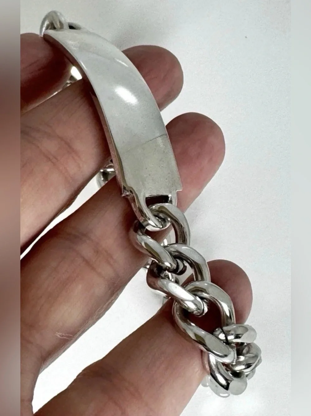 1960’s Nickel Silver Cuban Link ID Chain Bracelet Men 8.5in Lobster Closure